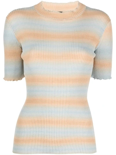 Apc A.p.c. Cotton Stretch Top With Striped Pattern In <p>victoire Striped Knitted Top From A.p.c. Featuring Light Blue, Peach Orange, Cotton Blend, Knitte