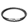 ANCHOR & CREW COAL BLACK LIVERPOOL SILVER & BRAIDED LEATHER BRACELET