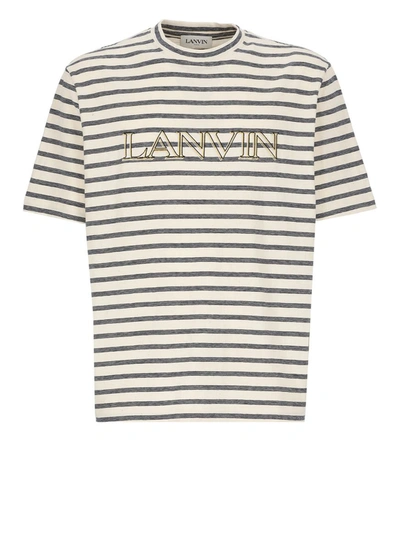 Lanvin Logo-embroidered Striped T-shirt In Beige