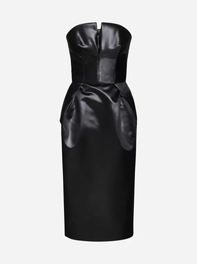 Maison Margiela Strapless Faux Leather Gathered Midi Dress In Black