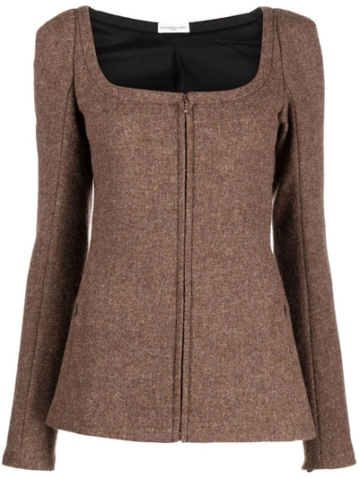 Veronique Leroy Square-neck Fitted Jacket In 35 Chestnut