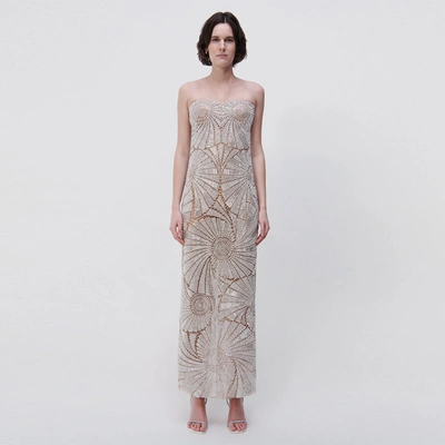 Jonathan Simkhai Senada Crystal Shell Gown In Silver