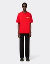 Ferrari Logo Embroidery Cotton T-shirt W/ Pocket In Red