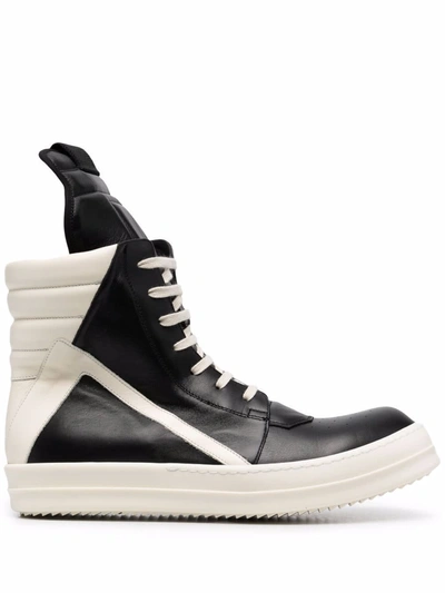 Rick Owens Men Geobasket Leather Sneakers In 911 Black/milk