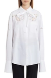 VALENTINO EMBROIDERED LACE COTTON POPLIN BUTTON-UP SHIRT