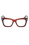 Tom Ford 52mm Square Blue Light Blocking Glasses In Shiny Light Brown