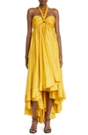 Zimmermann Devi Halterneck Asymmetric Dress In Mustard