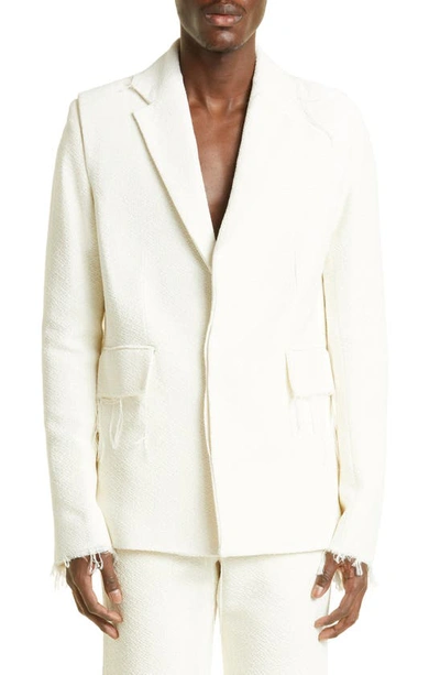 Bianca Saunders Textured Frayed Single-breasted Blazer In White