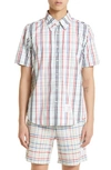 THOM BROWNE GINGHAM CHECK SHORT SLEEVE COTTON OXFORD BUTTON-DOWN SHIRT