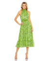 Mac Duggal Floral Print Halter Neck A Line Dress In Sage Multi
