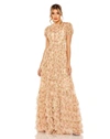 Mac Duggal Womens Floral Print Manmade Evening Dress In Beige Multi