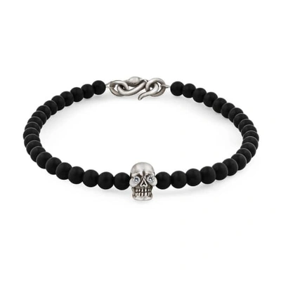 Gucci Skull Bracelet In Sterling Silver With Diamonds Black Onyx & Snake Clasp