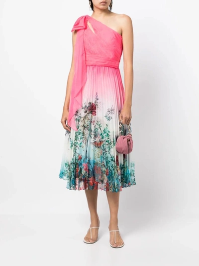 Marchesa Asymmetrical Tiered Gown In Pink