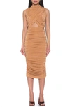 ALEXIA ADMOR KHLOE SLEEVELESS RUCHED CUTOUT MIDI DRESS