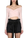 Philosophy Di Lorenzo Serafini Off-the-shoulder Crop Shirt In Pink