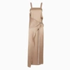 Fendi Square Neck Satin Maxi Dress In Beige