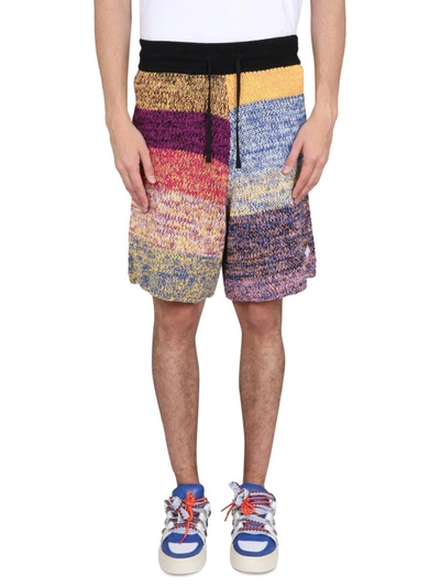 Marcelo Burlon County Of Milan Multicolour-stripes Knitted Shorts In Blue
