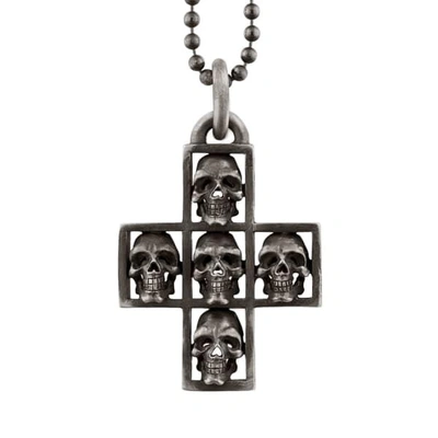 Gucci Multi Skull Cross Sterling Silver Pendant Necklace