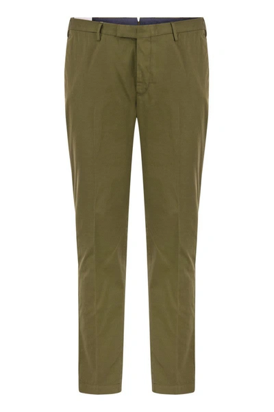 Pt Torino Superslim Trousers In Cotton And Silk In Green