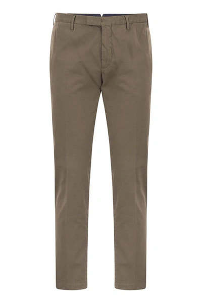 Pt Torino Superslim Trousers In Cotton And Silk In Brown