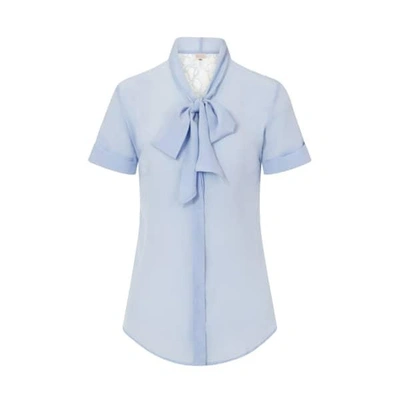 Gucci Sky Blue Silk Bow Blouse