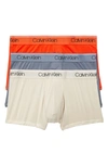 Calvin Klein 3-pack Low Rise Microfiber Stretch Trunks In Orange/ Ivory/ Grey