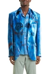 Marni Single-breasted Velvet Blazer With Buchi Blu Print In Cobalt