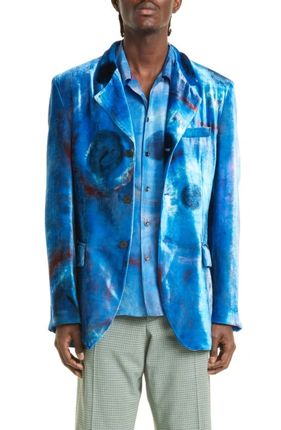 Marni Painterly-print Single-breasted Blazer In Blue