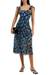 French Connection Bette Floral Satin Burnout Dress In Navy Multi