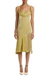 VICTORIA BECKHAM ASYMMETRIC COWL NECK FRINGE SATIN MINIDRESS