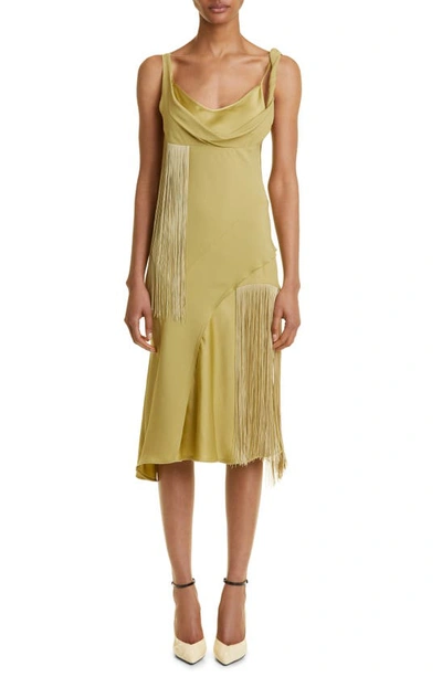 Victoria Beckham Asymmetric Fringe Mini Dress In Green