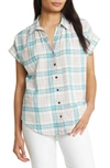 Caslon Short Sleeve Linen Blend Camp Shirt In Ivory- Teal Winter Buffalo