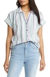 Caslon Short Sleeve Linen Blend Camp Shirt In Purple Spray Napa Stripe