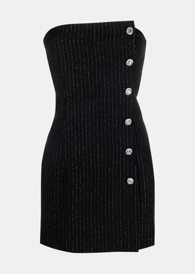 Alessandra Rich Lurex Pinstriped Wool Bustier Mini Dress In Black