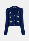 Alessandra Rich Alpaca Blend Cardigan With Butterfly Embroideries In Blue