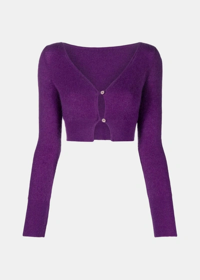 Jacquemus Le Cardigan Alzou Cropped Cardigan In Dark Purple