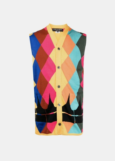 Comme Des Garçons Homme Deux Argyle Intarsia-knit Cardigan In Yellow/multi