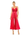 Mac Duggal Cropped Pleated V-neck Jumpsuit In Cranberry