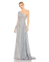 Mac Duggal Embellished One Shoulder A Line Gown In Platinum