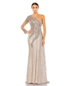 Mac Duggal Embellished One Shoulder A Line Gown In Taupe