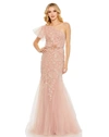 Mac Duggal Embellished One Shoulder Cap Sleeve Gown In Blush