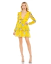 Mac Duggal Floral Print Puff Sleeve Ruffled Mini Dress In Yellow Multi