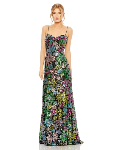 Mac Duggal Sweetheart Sleeveless Floral Sequin Gown In Black Multi