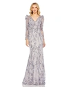 Mac Duggal V-neck Embellished Puff Sleeve Gown In Lilac