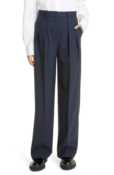 Theory New T Double Pleated Stretch Wool Trousers In Nocturne Navy