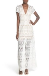 Wayf V-neck Lace Maxi Dress In White/  Nude
