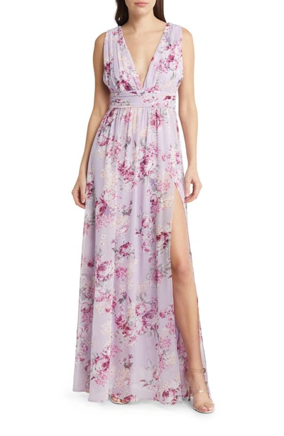 Lulus Garden Meandering Lavender Floral Print Maxi Dress In Purple