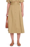 STAUD KINGSLEY A-LINE BELTED COTTON SKIRT