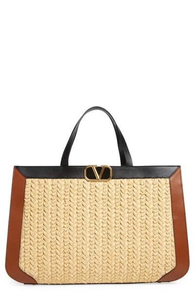 Valentino Garavani Valentino Vlogo Signature Raffia Tote Bag In Beige