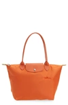 Longchamp Small Le Pliage Recycled Canvas Shoulder Tote In Carrot